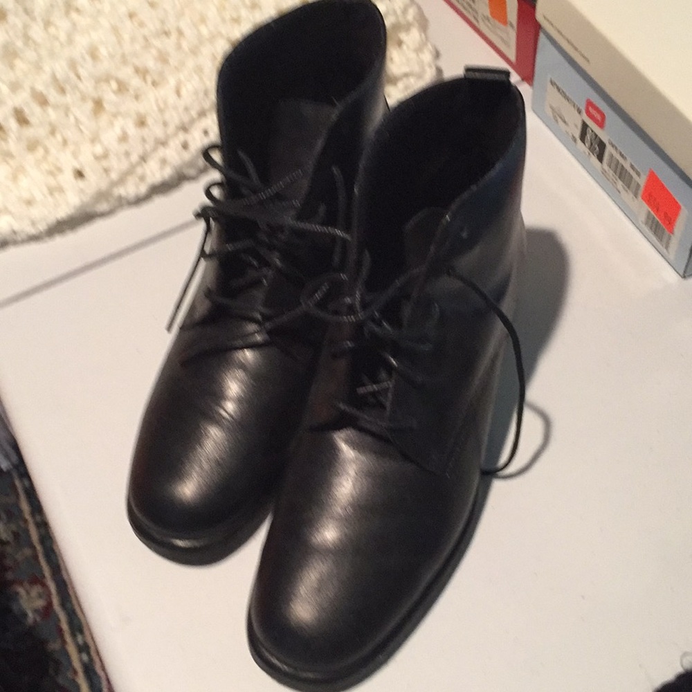 Black leather laced boots